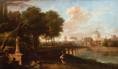 Classical Landscape, with Wren’s Dome of King Charles Court, Greenwich Hospital (Today the Royal Naval College, Greenwich) by Marco Ricci